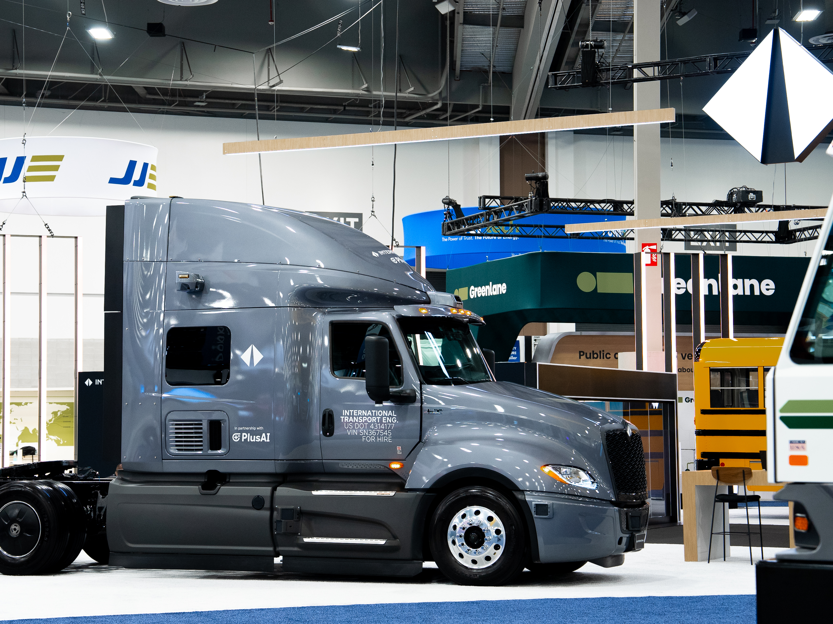 International truck branded with PlusAI on the ACT Expo 2026 show floor